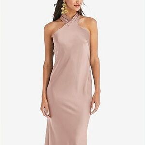 Draped Twist  Halter Tie-Back Trumpet Gown in Toasted Sugar